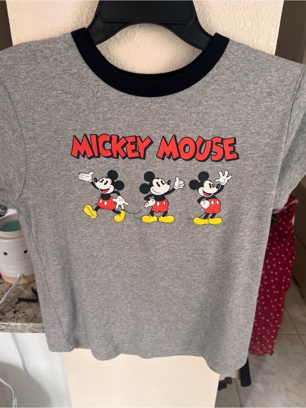 Disney Grey Tee with Red Mickey Mouse Graphics and Yellow Accents